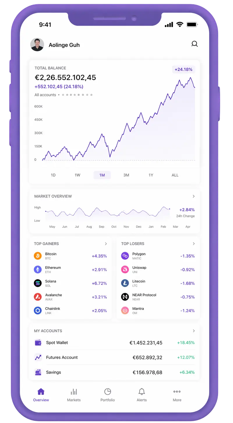 Deltacore GPT mobile app showing portfolio overview